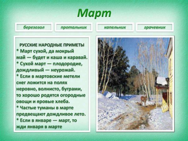 Признаки весны таблица