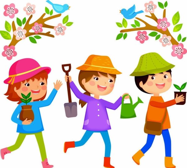 Дети сажают деревья вектор