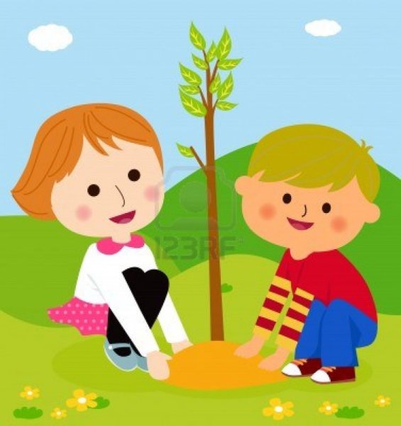 Мальчик и девочка сажают дерево