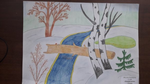 Летний пейзаж цветными карандашами