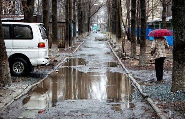 Дети прыгают по лужам