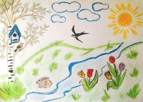 Рисунок на тему Весна в детский сад