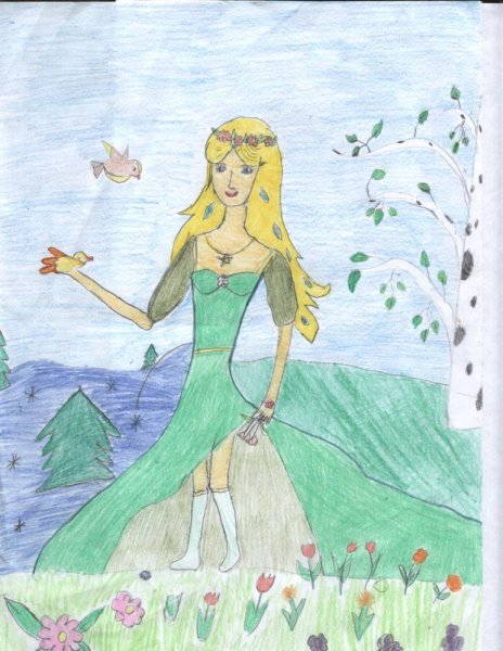 Девушка в цветах рисунок