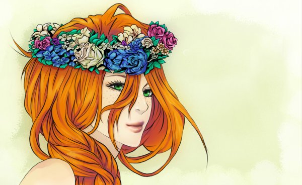 Рыжая девушка с цветами