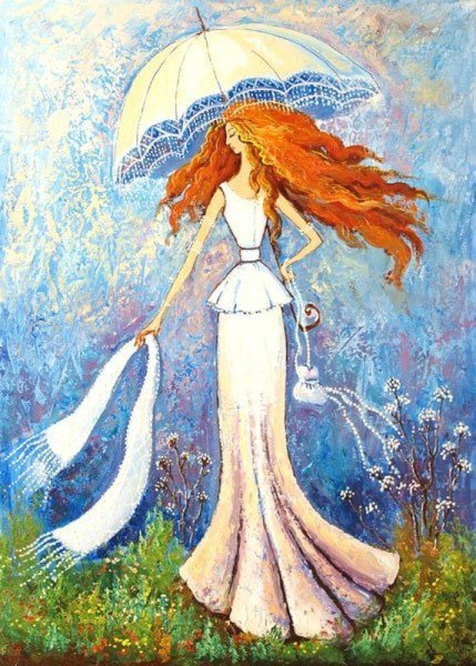 Рыжая девочка с цветами