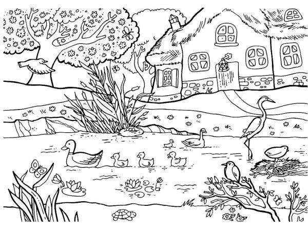 Раскраска для детей Весна в природе