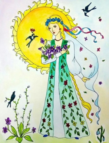 Девушка в цветах акварель