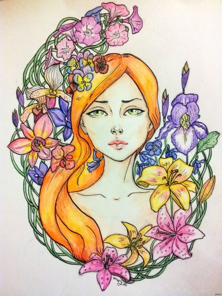 Девушка с подсолнухами арт