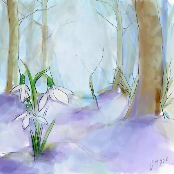 Весенний пейзаж цветными карандашами