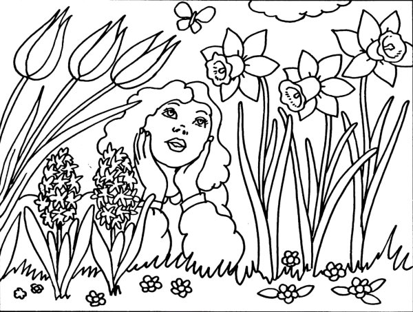 Раскраска девушка осень