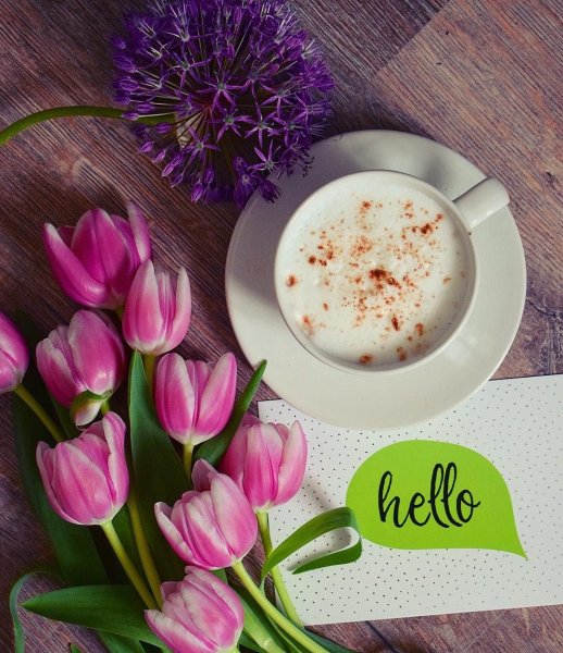 Пожелания доброго утра с тюльпанами