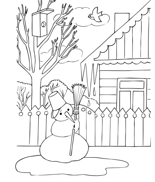 Весенний пейзаж раскраска