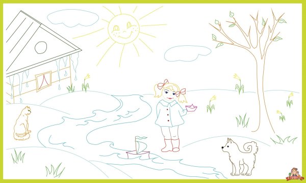 Весенний пейзаж раскраска для детей