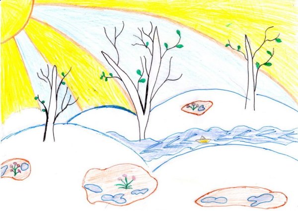 Весенний пейзаж карандашом