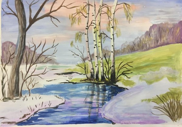 Раскраска пейзаж Весна