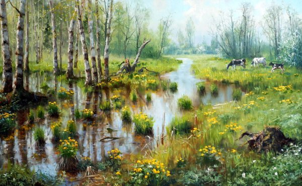 Летние пейзажи маслом живопись деревня Владимир Жданов