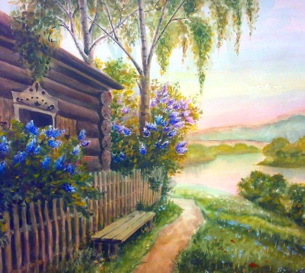 Сельский пейзаж с домами