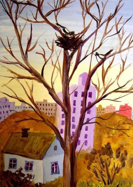 Рисование с детьми Весна в городе