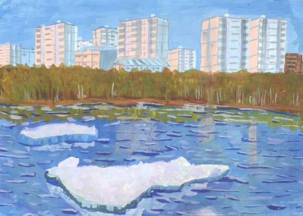 Рисование с детьми Весна в городе