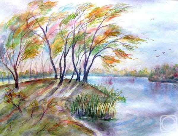 Осенний пейзаж цветными карандашами