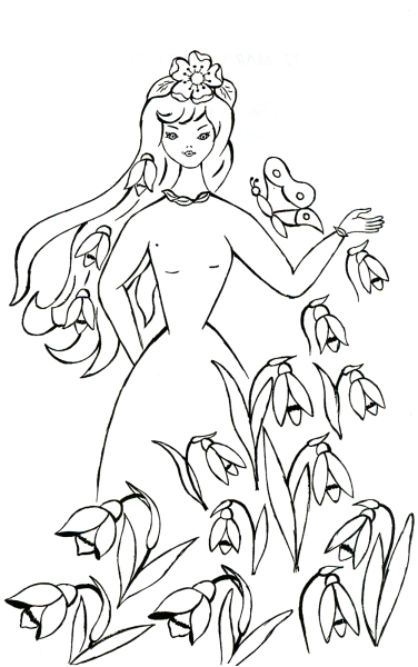 Раскраска девочка Весна для детей