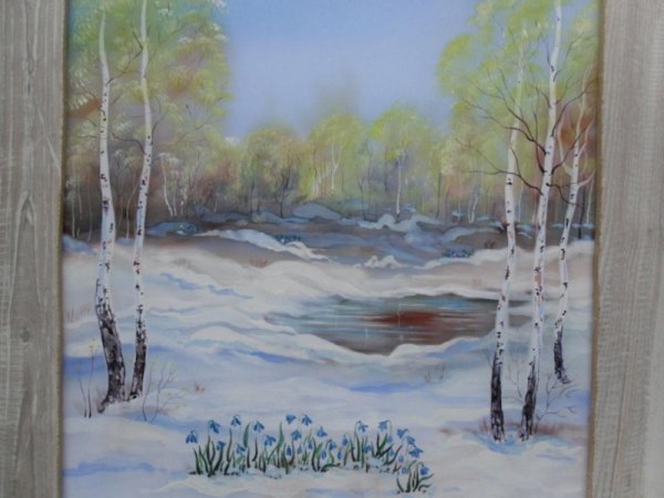 Пейзаж ранней весны красками