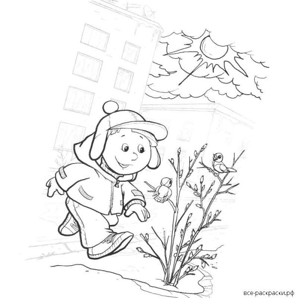 Весенний пейзаж раскраска