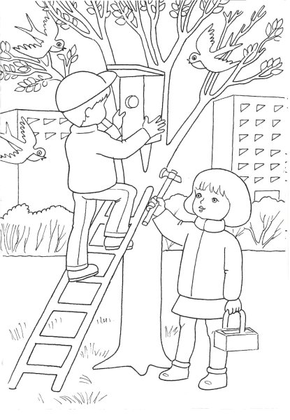 Весенний пейзаж раскраска