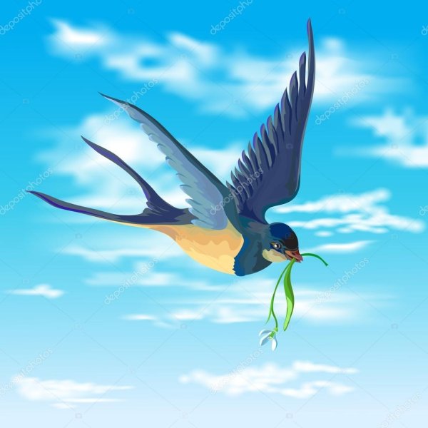 Ласточка с веточкой в клюве