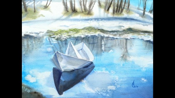 Бумажный кораблик в ручейке