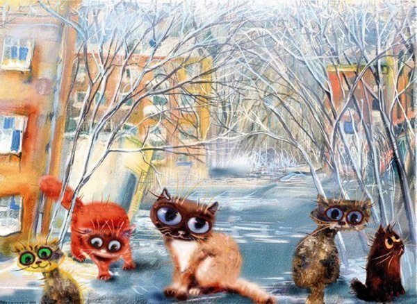 Котик в снегу