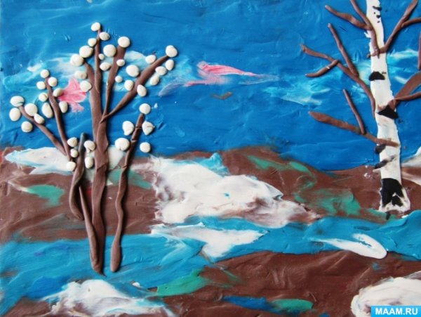 Рисование пластилином Весна