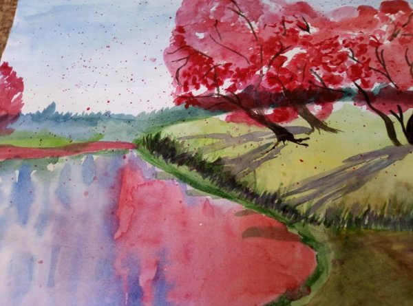 Весенний рисунок красками