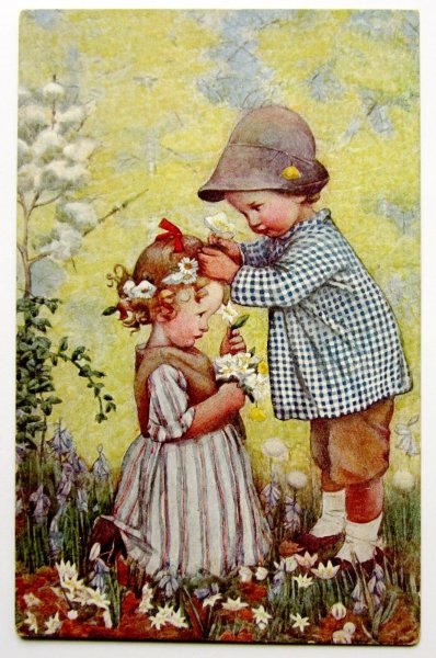 Акварель девушка с подснежниками