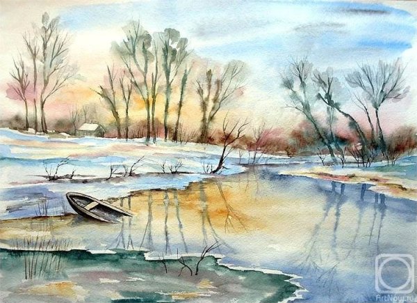 Весенний пейзаж акварелью