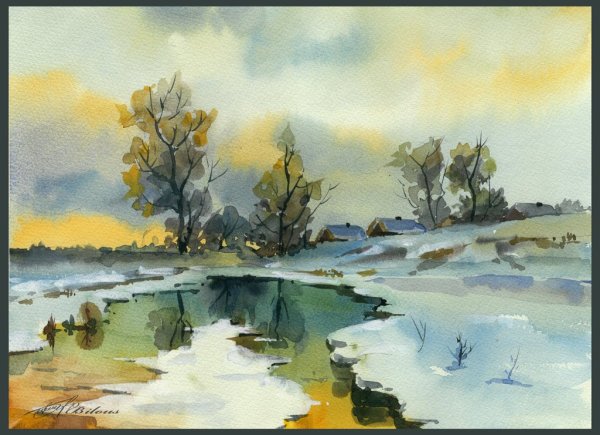 Акварель Весна пейзаж