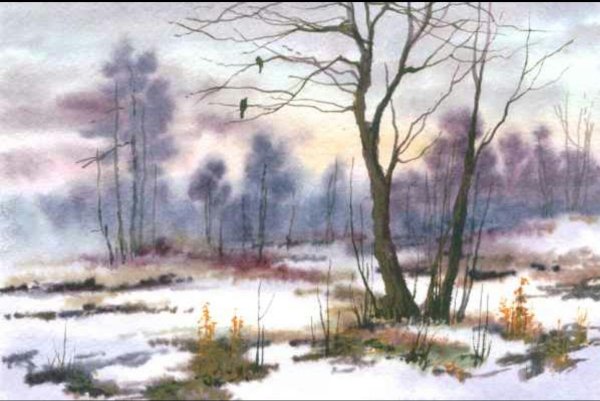 Акварель Весна пейзаж