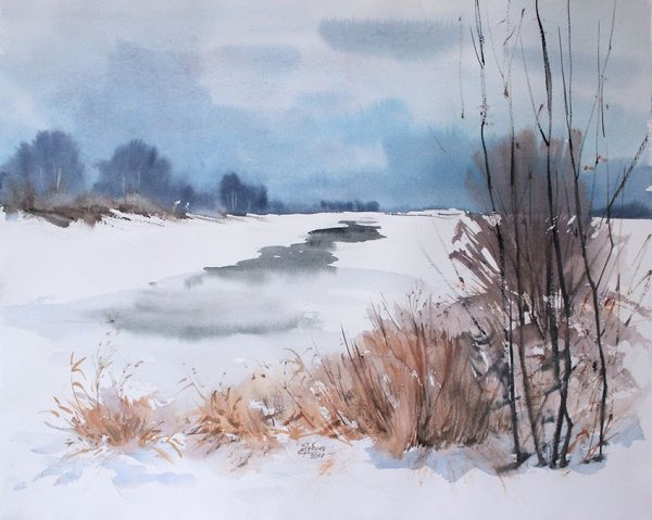 Весенний лес акварель