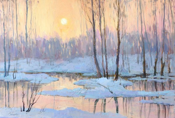 Весенний пейзаж акварелью