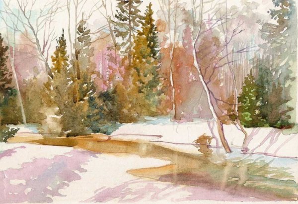 Акварель Весна пейзаж