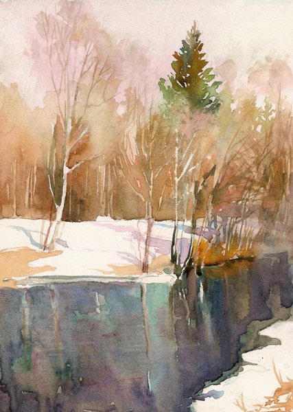 Весенний пейзаж акварелью