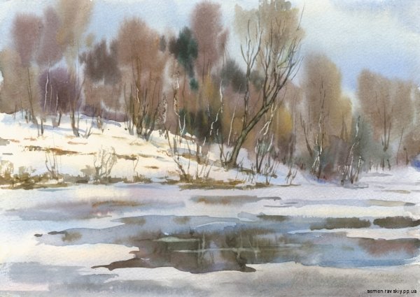 Весенний пейзаж акварелью