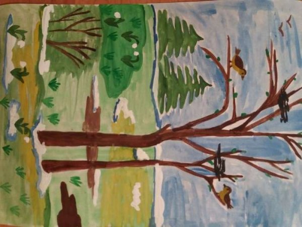 Рисование раннего весеннего леса для детей