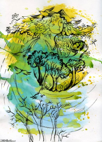 Природа Весна гравюра