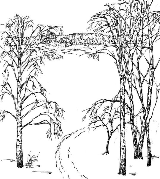 Ранний весенний пейзаж раскраска