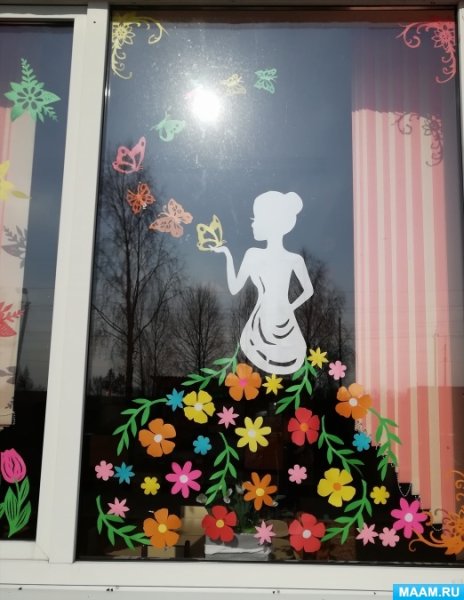 Украшение окон к весне в детском саду