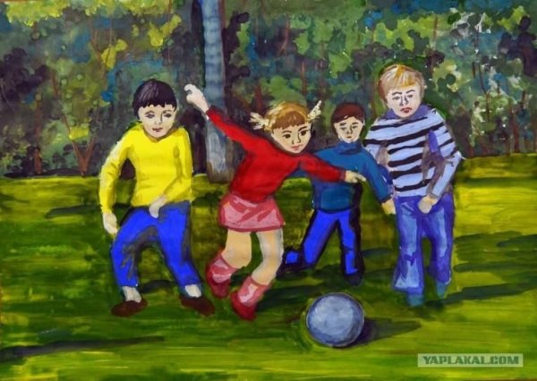 Рисунок детей играющих в футбол
