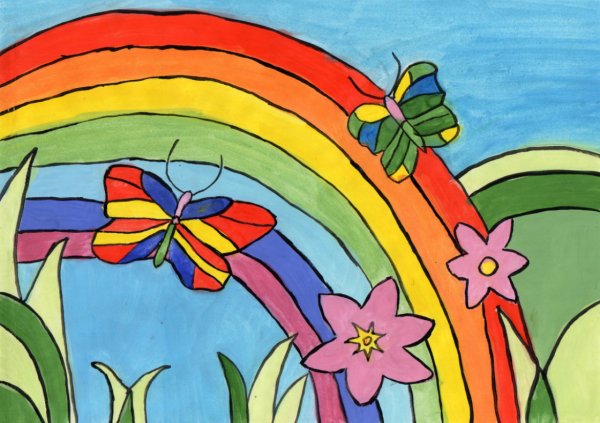 Мультяшная Поляна с радугой