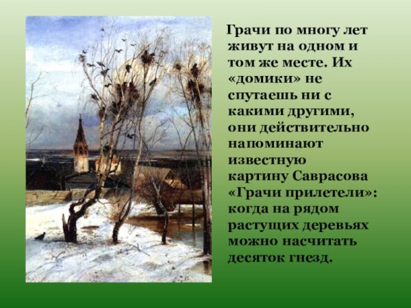 Рассказ Саврасова Грачи прилетели