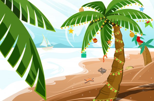 Пляж с пальмами мультяшный